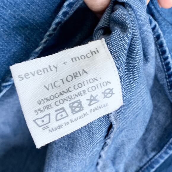 Seventy + Mochi Victoria Denim Blouse (Sz 8) Frill Collar Washed Indigo - Picture 10 of 11